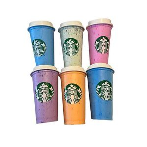 Colorful Starbucks 16 oz. Hot or Cold Tumblers, Set of Six with Lids
